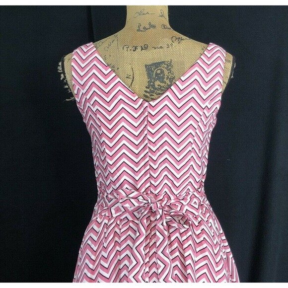 NWT Lady Vintage London Tea Dress M Cerise Chevron Stripe 50s Style Retro - Picture 4 of 8